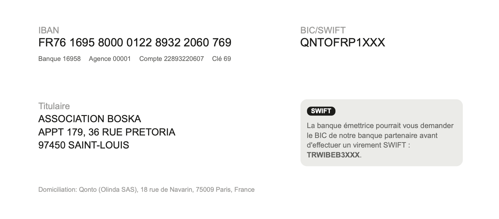 RIB de l'association